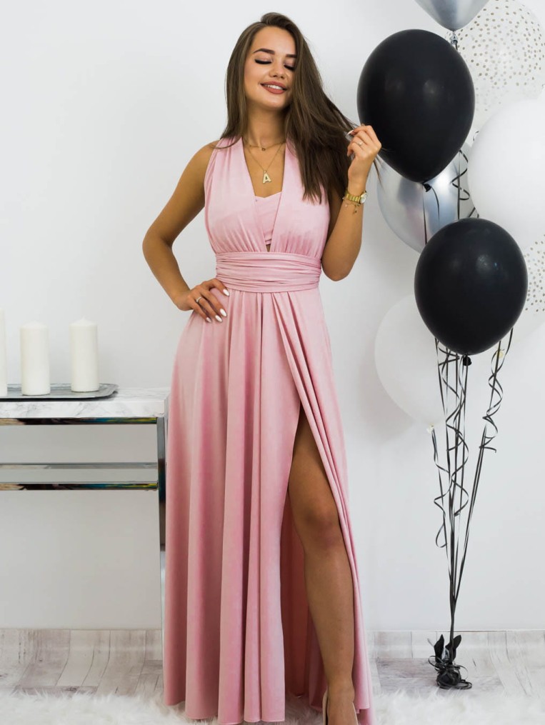 Elegant Sukienka Różowa Długa Wiązana Na Wiele Sposobów 