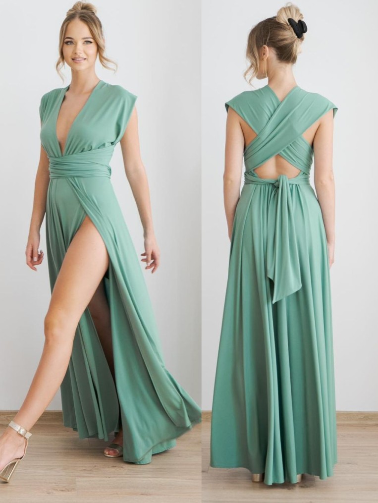 Sukienka elegant wiązana na kilka sposobów multiway zielona pistacjowa 