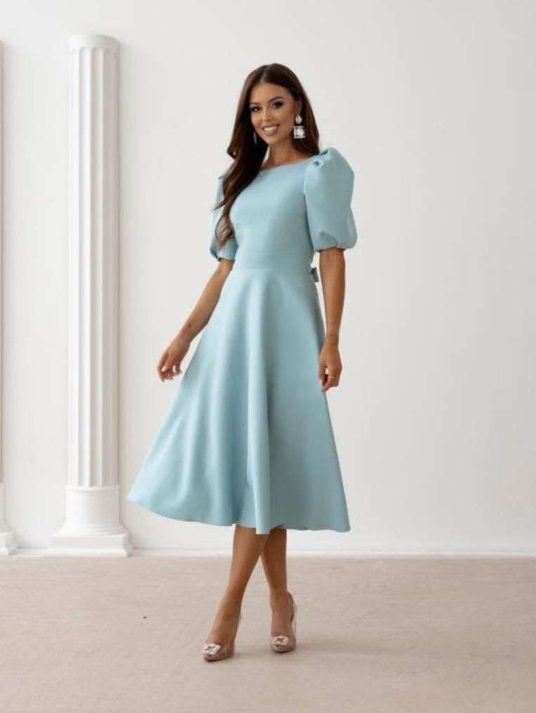 Viki2 Sukienka Midi Z Kokardką W Kolorze Pistacjowym