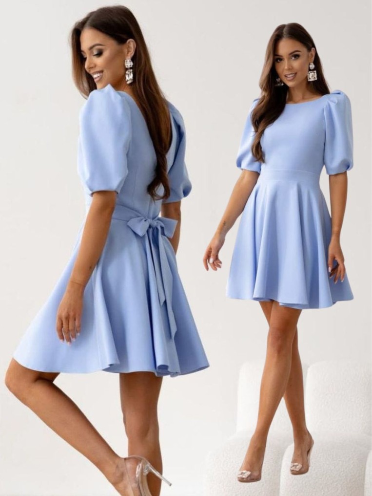 Shila błękitna rozkloszowana sukienka z kokardką