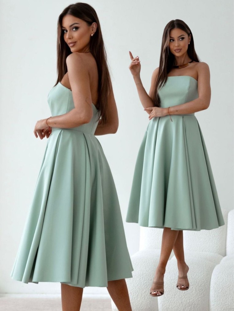 Beauty Pistacjowa Gorsetowa Sukienka Midi