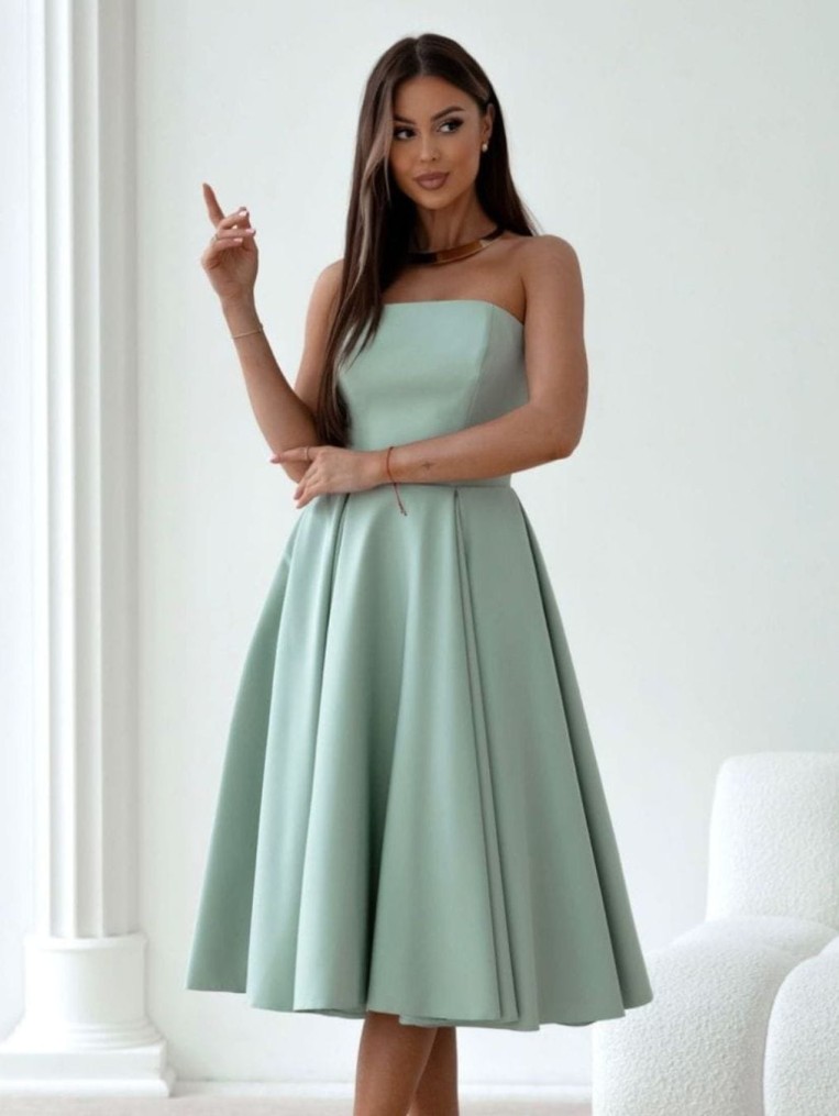 Beauty pistacjowa gorsetowa sukienka midi