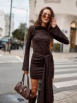 ANAIS wiskozowa brązowa sukienka mini z szarfą 