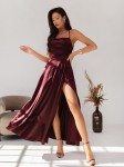 Princess bordowa satynowa elegancka sukienka wieczorowa