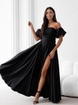 Kiara czarna gorsetowa długa sukienka z szalem na studniówkę