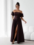  Kiara sukienka z szalem brązowa długa z wiązaniem na plecach