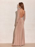  LEA lycrowana długa beżowa sukienka z gołymi plecami 