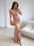 Ariella2 lycrowana długa beżowa sukienka bez rękawa