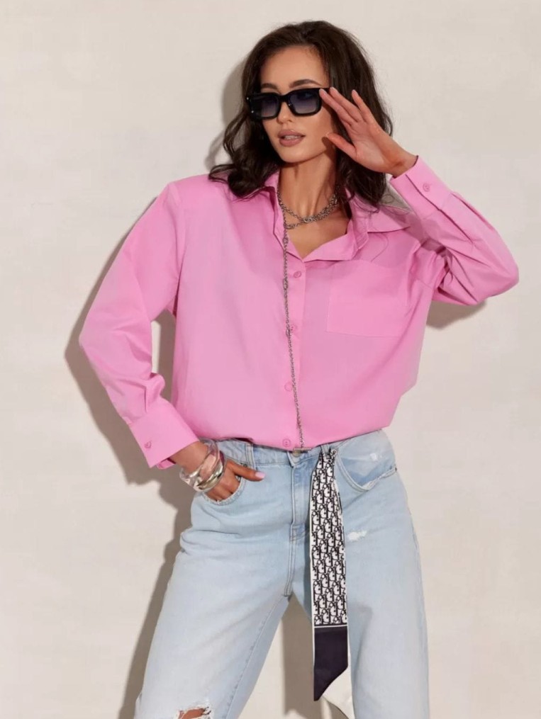  Calista Różowa Koszula Damska Z Długim Rękawem Polska Produkcja