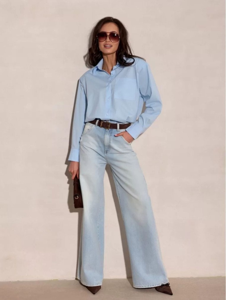 Calista Błękitna Koszula Damska Z Długim Rękawem Polska Produkcja