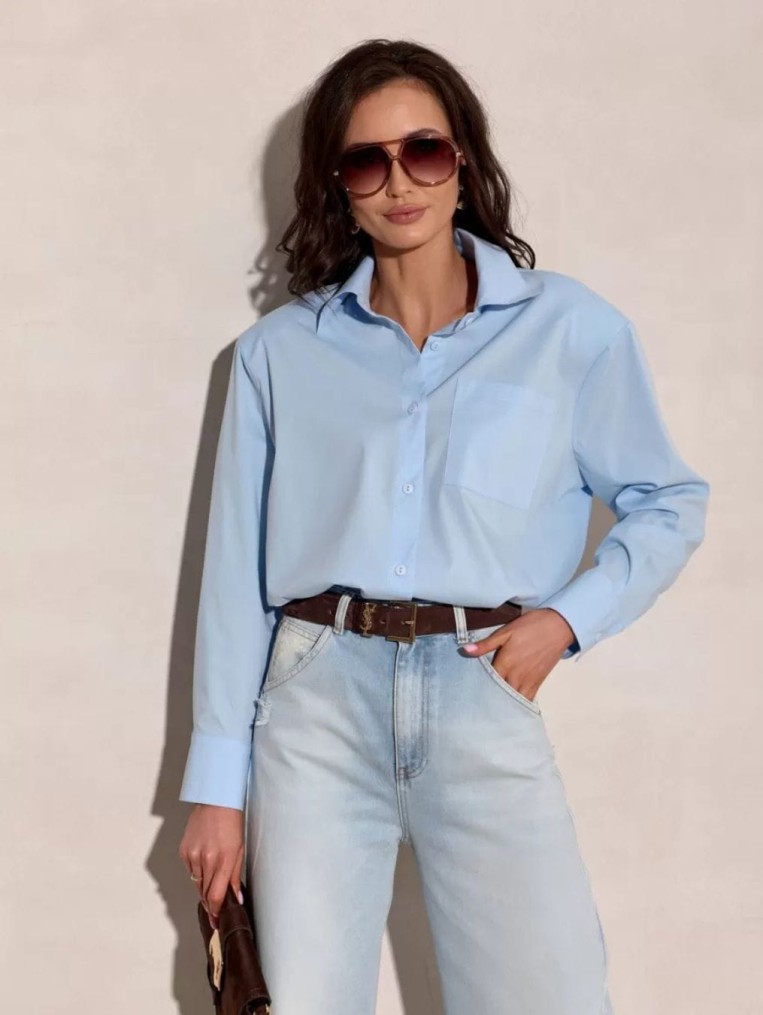 Calista Błękitna Koszula Damska Z Długim Rękawem Polska Produkcja