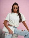 Mili bawełniany t-shirt oversize z gumką w kolorze śmietankowym