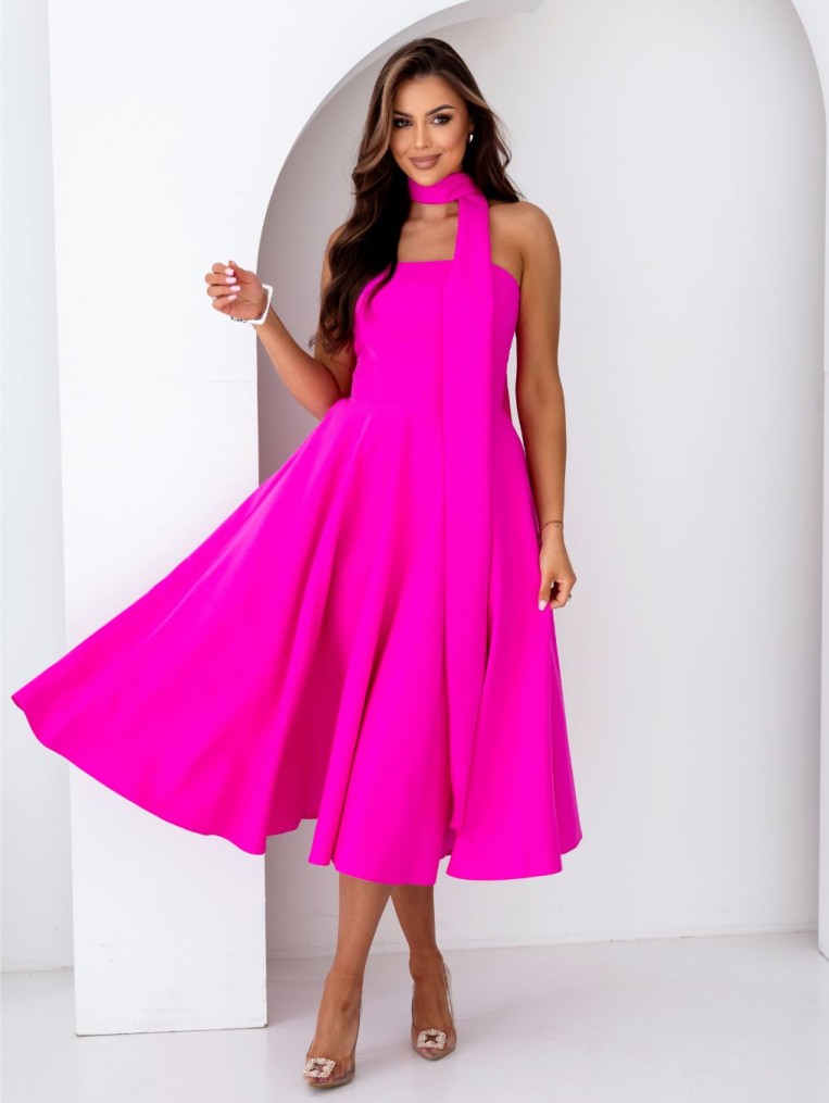 Asti Fuksjowa Gorsetowa Sukienka Midi Z Szalem