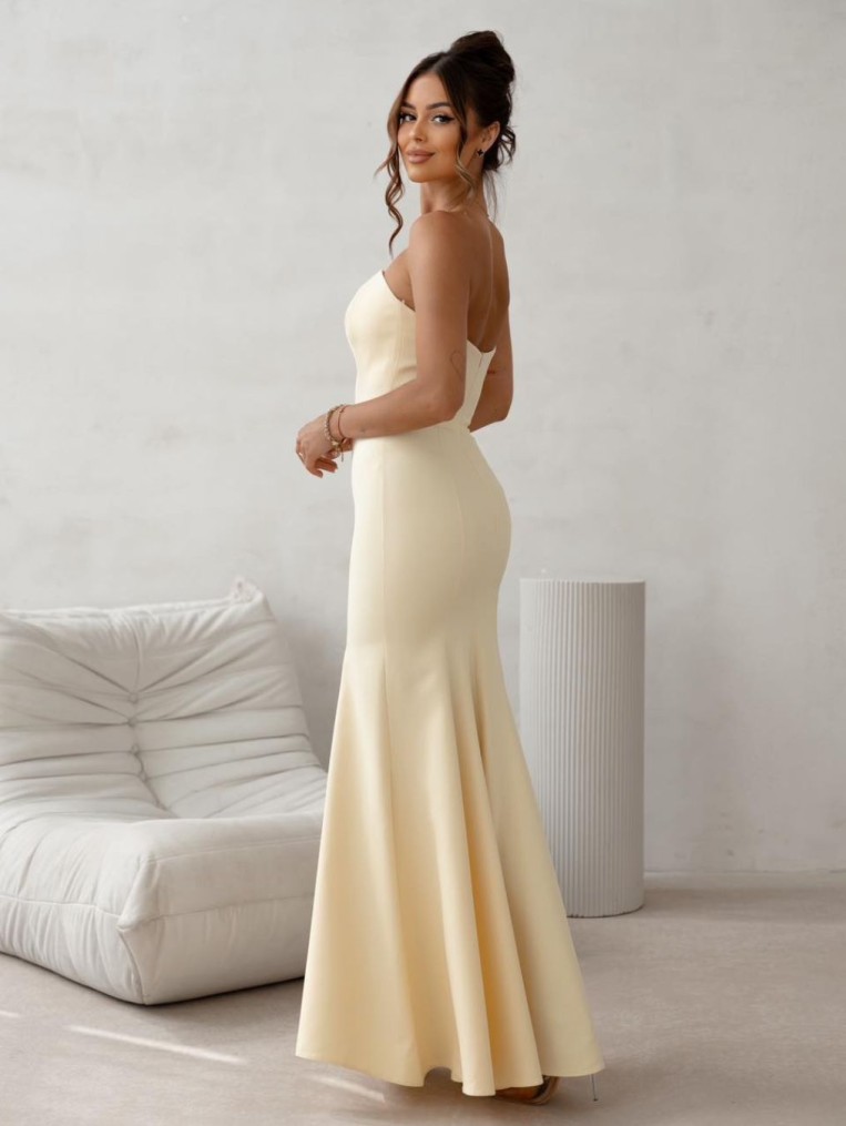 Chantel  Cytrynowa Maxi Sukienka O Kroju Rybki