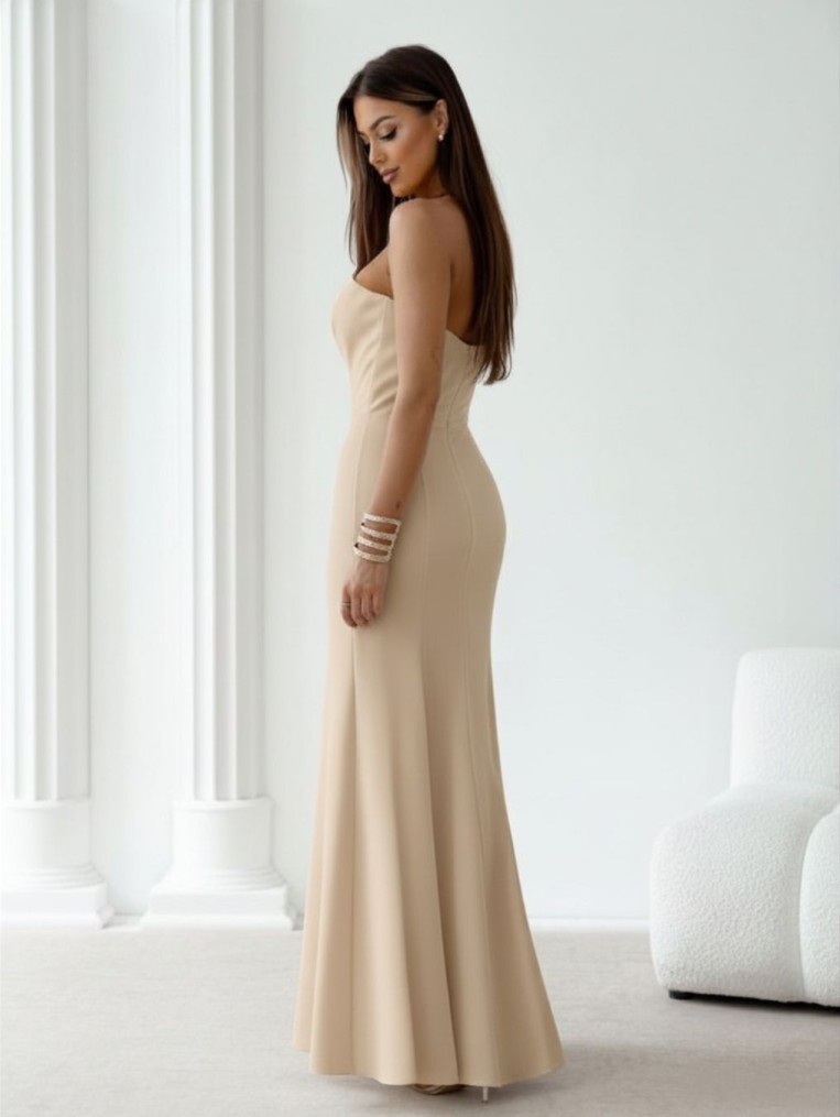  Chantel Beżowa Maxi Sukienka O Kroju Rybki