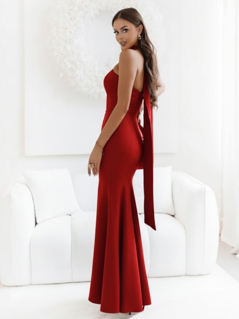 Chantel2 Gorsetowa Czerwona Sukienka Maxi Z Szalem