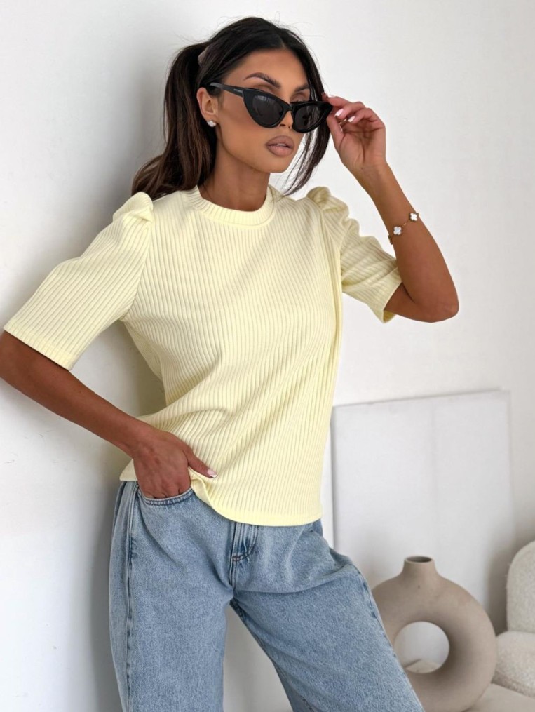 Amelie Bluzka żółta Prążkowana Z Bufkami Polski Producent