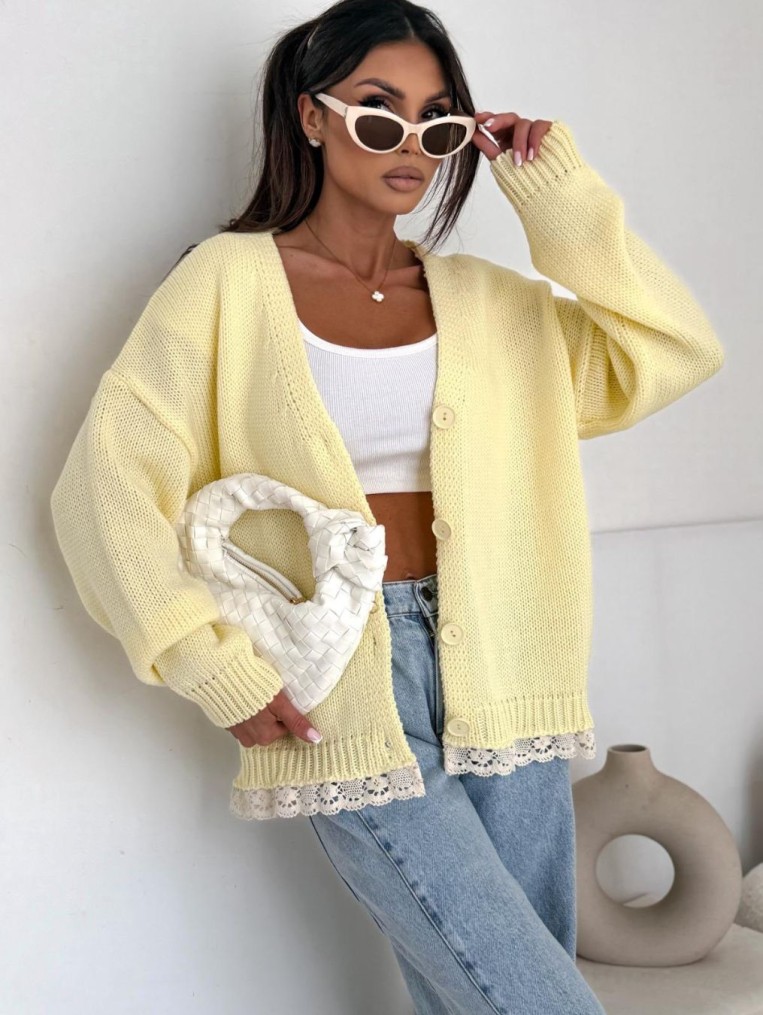 Bocca Rozpinany Sweterek żółty Z Koronką