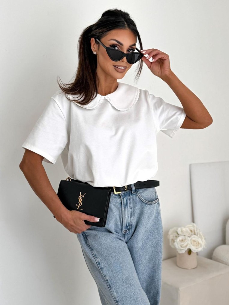 Bluzka Z Kołnierzykiem Biała Marki Bocca