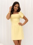 Lia krótka żółta elegancka sukienka z kwadratowym dekoltem na komunię