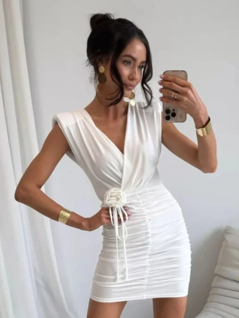  zirelle ecru sukienka mini z różą bez rękawa
