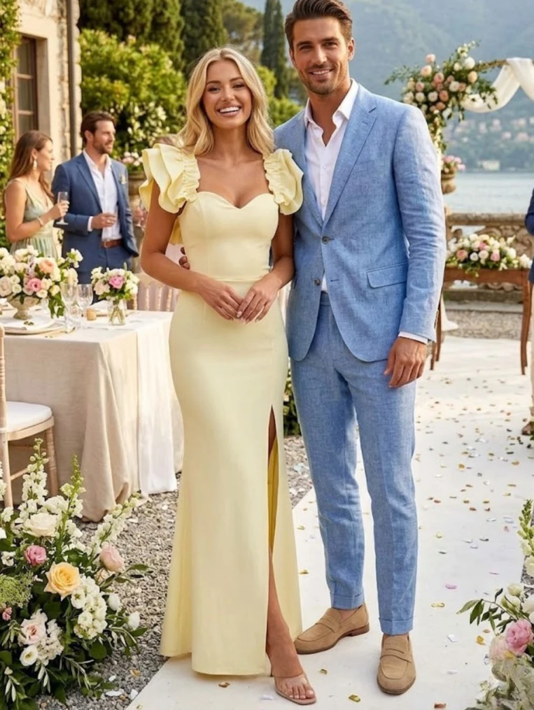 Carmen długa żółta elegancka sukienka wieczorowa