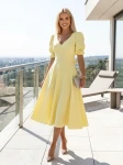 VIKI elegancka żółta rozkloszowana midi sukienka 