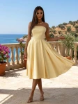 Beauty żółta cytrynowa gorsetowa sukienka midi na wesele