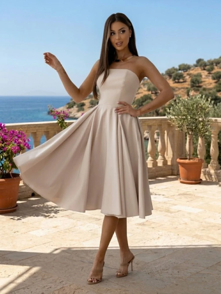 Beauty gorsetowa beżowa sukienka midi 