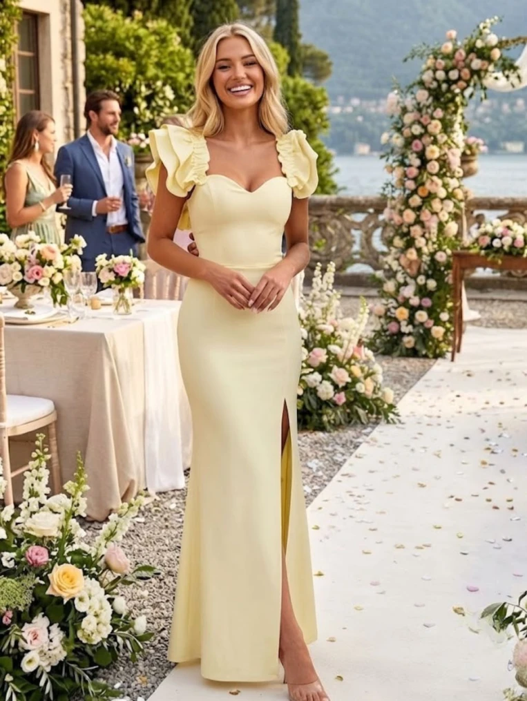 Carmen długa żółta elegancka sukienka wieczorowa