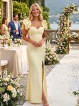 Carmen długa żółta elegancka sukienka wieczorowa
