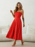 Cleo czerwona elegancka midi sukienka z wiązaniem na plecach