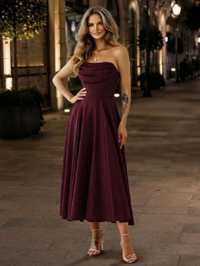 Cleo burgundowa elegancka midi sukienka 