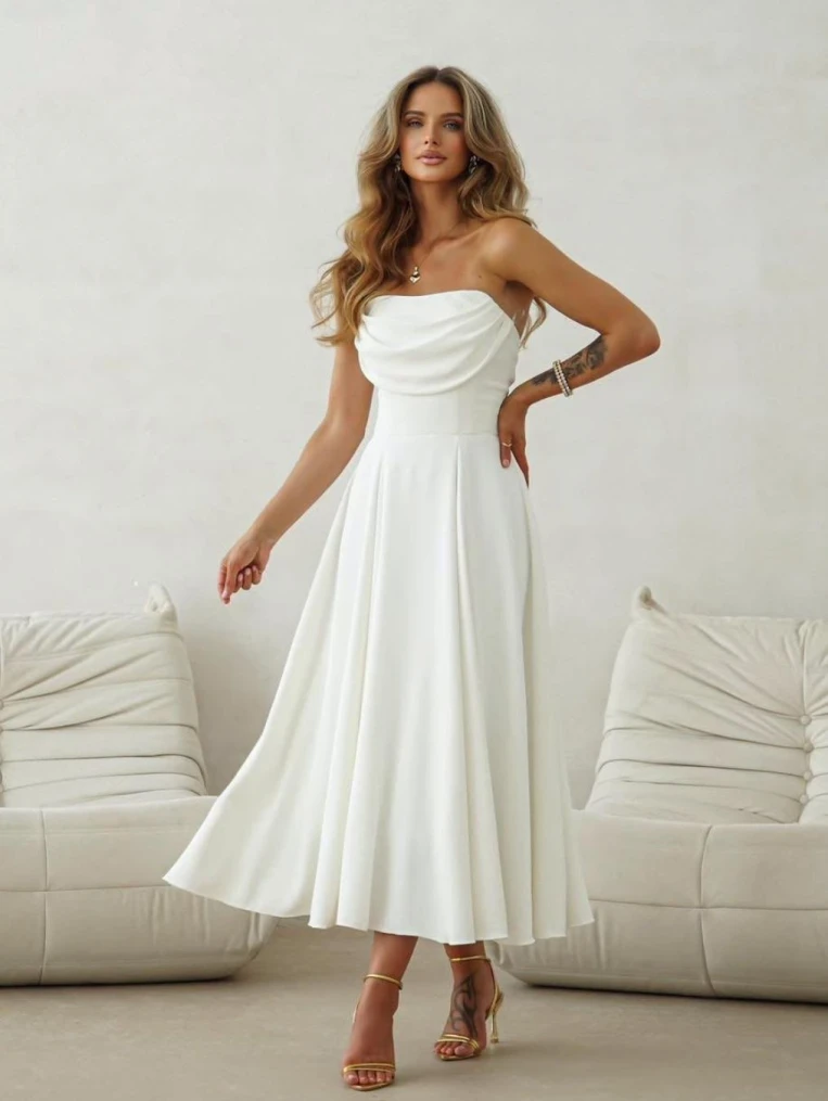 Cleo biała elegancka midi sukienka