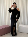 Czarna sukienka maxi z długim rękawem Chloe2 dekoltem halter