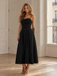 Cleo czarna elegancka sukienka midi polska produkcja